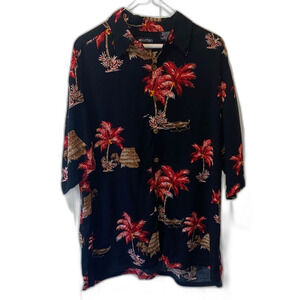 Men's Hawaiian Shirt with Red Palm Tree’s Large